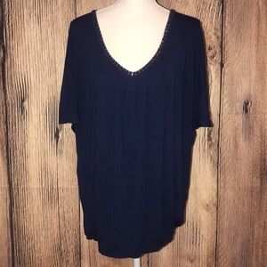 BKE BOUTIQUE LARGE BLUE & SILVER BACKLESS BLOUSE